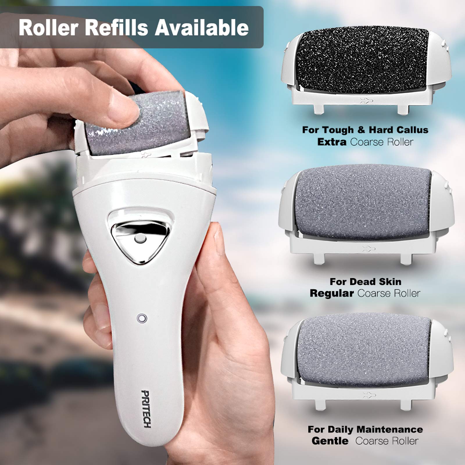 Generic Electronic Foot File, Wet and Dry Callus Remover Pedicure Tools for Dead Hard Cracked Skin Rechargeable Foot Care Tool with 3 Roller Heads, LED Light, Cleaning Brush and Traveling Bag